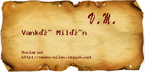 Vankó Milán névjegykártya